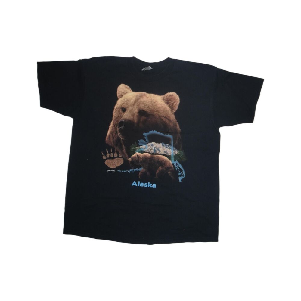 Vintage 90s Anvil Alaska Grizzly Bear Nature Graphic T-Shirt - XL